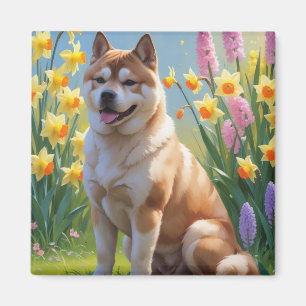 Akita-Hund-Frühlingsblumen-Malerei Magnet