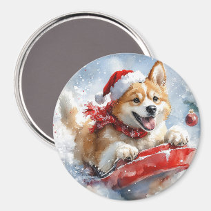 Akita-Hund im Schlitten Lass es schneien Weihnacht Magnet