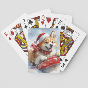 Akita-Hund im Schlitten Lass es schneien Weihnacht Spielkarten