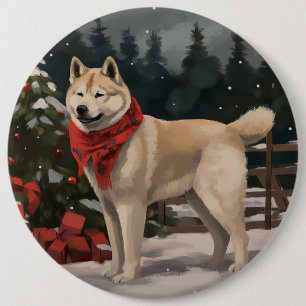 Akita-Hund im Schnee Weihnachten Button