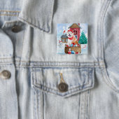 Akita Hund im Schnee Weihnachts-Hundehaus Button (Beispiel)