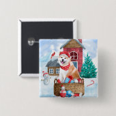 Akita Hund im Schnee Weihnachts-Hundehaus Button (Vorne & Hinten)