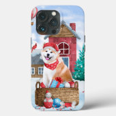 Akita Hund im Schnee Weihnachts-Hundehaus Case-Mate iPhone Hülle (Rückseite)