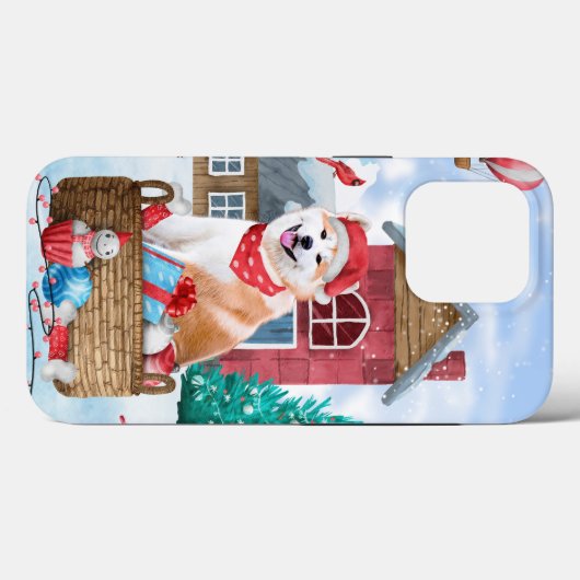 Akita Hund im Schnee Weihnachts-Hundehaus Case-Mate iPhone Hülle (Rückseite (Horizontal))