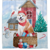 Akita Hund im Schnee Weihnachts-Hundehaus Duschvorhang (Vorderseite)