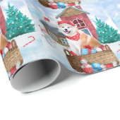 Akita Hund im Schnee Weihnachts-Hundehaus Geschenkpapier (Rolleneckpunkt)