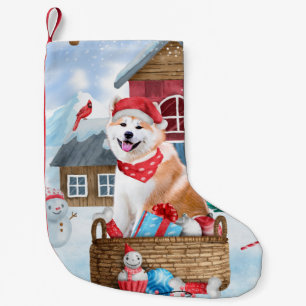 Akita Hund im Schnee Weihnachts-Hundehaus Kleiner Weihnachtsstrumpf