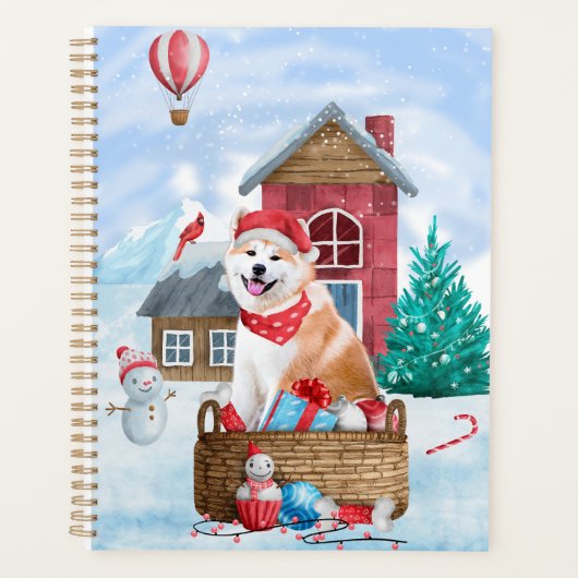 Akita Hund im Schnee Weihnachts-Hundehaus Planer (Vorderseite)