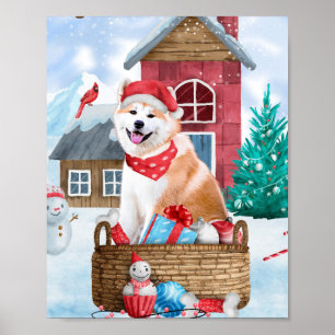 Akita Hund im Schnee Weihnachts-Hundehaus Poster