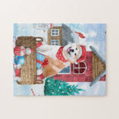 Akita Hund im Schnee Weihnachts-Hundehaus Puzzle (Horizontal)