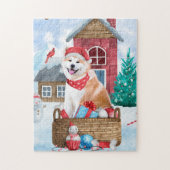 Akita Hund im Schnee Weihnachts-Hundehaus Puzzle (Vertikal)