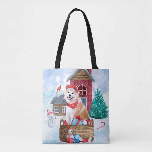Akita Hund im Schnee Weihnachts-Hundehaus Tasche (Vorderseite)