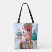 Akita Hund im Schnee Weihnachts-Hundehaus Tasche (Rückseite)