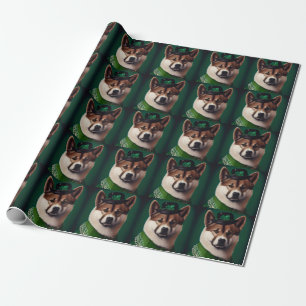 Akita-Hund im St. Patrick's Day-Kleid Geschenkpapier