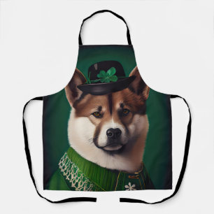 Akita-Hund im St. Patrick's Day-Kleid Schürze