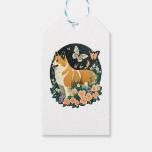 Akita Hund mit Blume und Schmetterling T Shirt Geschenkanhänger
