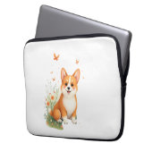Akita Hund mit Blume und Schmetterling T Shirt Laptopschutzhülle (Vorderseite Links)