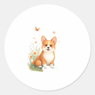 Akita Hund mit Blume und Schmetterling T Shirt Runder Aufkleber