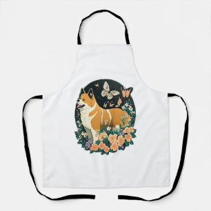Akita Hund mit Blume und Schmetterling T Shirt Schürze