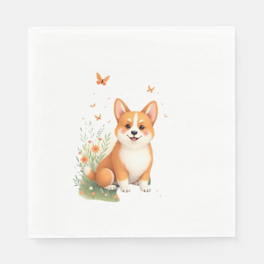 Akita Hund mit Blume und Schmetterling T Shirt Serviette (Vorderseite)