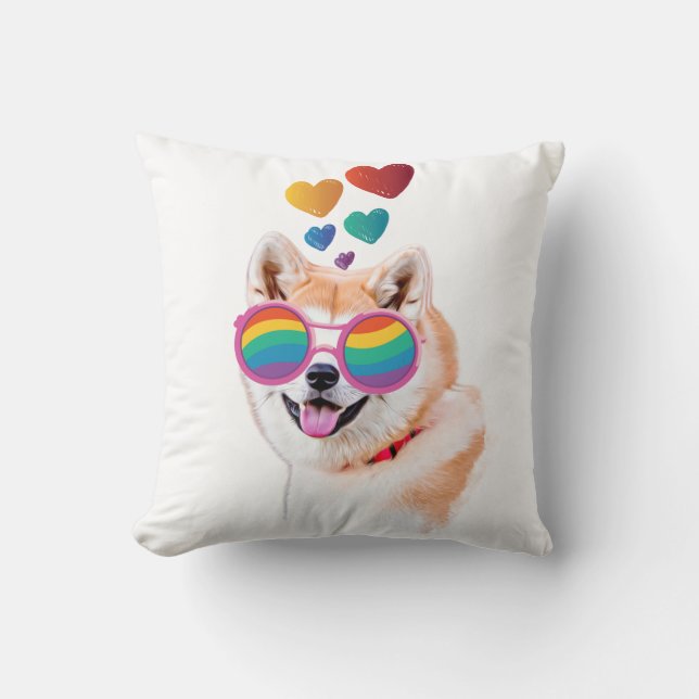 Akita Hund mit Herzklopfen Valentine's Day Throw K Kissen (Vorderseite)