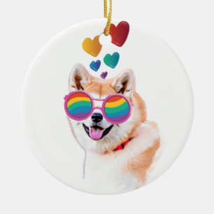 Akita Hund mit HerzValentinstag Keramik Ornament