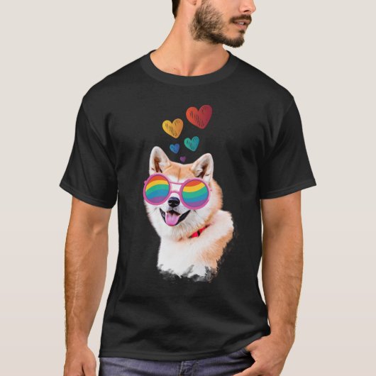 Akita Hund mit HerzValentinstag T-Shirt (Vorderseite)