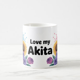 Akita Hund mit Sonnenblumen und Rose Kaffeetasse