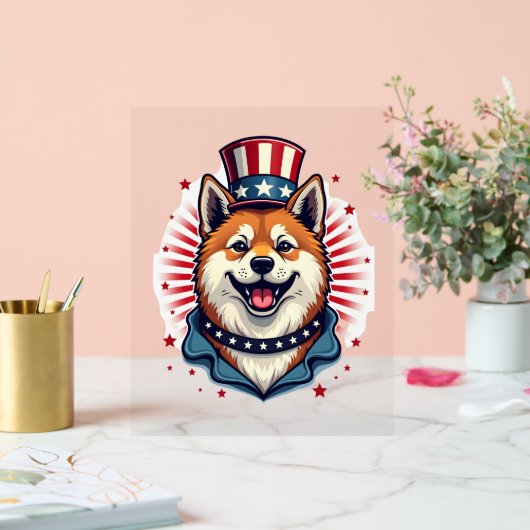 Akita Hund mit Unabhängigkeitstag Acrylschild (Hochzeit)