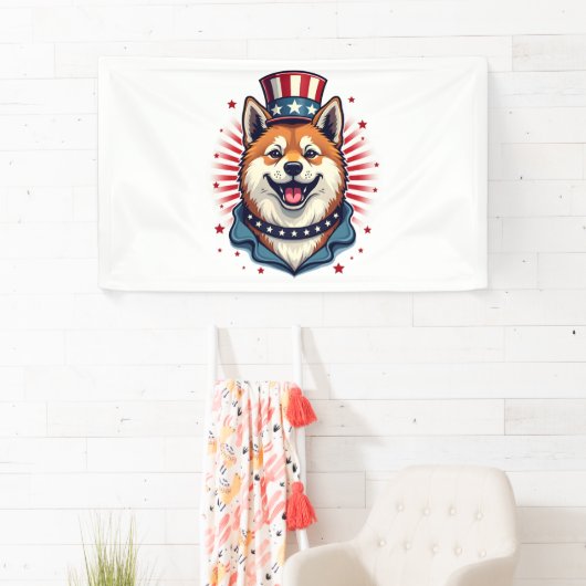 Akita Hund mit Unabhängigkeitstag Banner (Insitu)