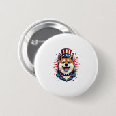 Akita Hund mit Unabhängigkeitstag Button (Vorne & Hinten)