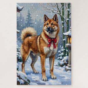 Akita Hund ruhiger japanischer Winter Weihnachten Puzzle