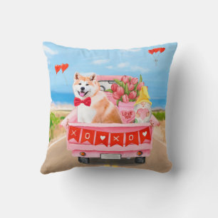 Akita-Hund Valentinstag-Lieferwagen Herzen Kissen