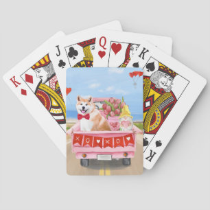 Akita-Hund Valentinstag-Lieferwagen Herzen Spielkarten