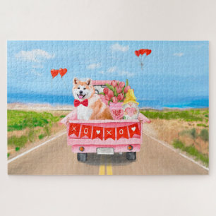 Akita Hund Valentinstag LKW Herzen  Puzzle