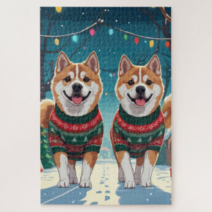 Akita Hunde Weihnachten Schnee Feiertag Puzzle