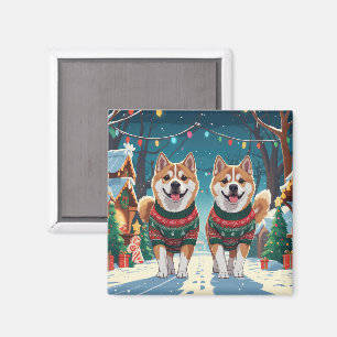 Akita Hunde Weihnachten Schnee Urlaub Magnet
