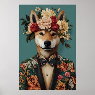 Akita im Anzug Poster, Akita Portrait, Akita Öl Poster