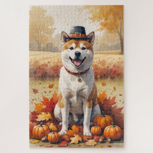 Akita im Herbst hinterlässt Erntedank Kunst Puzzle (Vertikal)