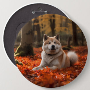 Akita im Herbst Leaves Fall Inspiriert Button