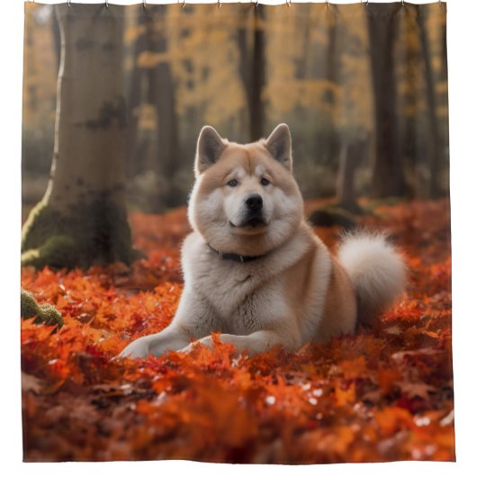 Akita im Herbst Leaves Fall Inspiriert Duschvorhang (Vorderseite)