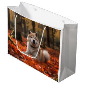 Akita im Herbst Leaves Fall Inspiriert Große Geschenktüte (Vorderseite Schrägansicht)