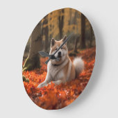 Akita im Herbst Leaves Fall Inspiriert Große Wanduhr (Winkel)