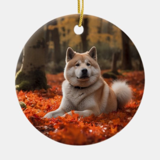 Akita im Herbst Leaves Fall Inspiriert Keramik Ornament (Vorne)