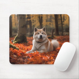 Akita im Herbst Leaves Fall Inspiriert Mousepad