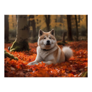 Akita im Herbst Leaves Fall Inspiriert Poster
