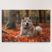 Akita im Herbst Leaves Fall Inspiriert Puzzle (Horizontal)