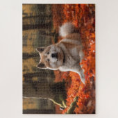 Akita im Herbst Leaves Fall Inspiriert Puzzle (Vertikal)