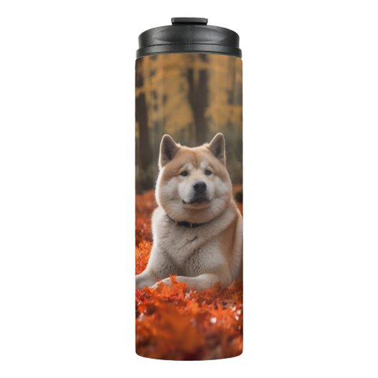 Akita im Herbst Leaves Fall Inspiriert Thermosbecher (Vorderseite)