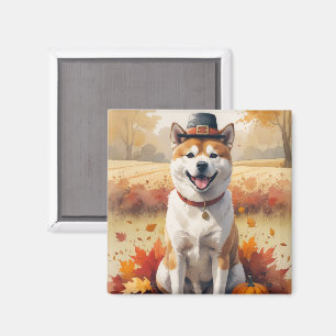 Akita im Herbstlaub Erntedank Kunst Magnet